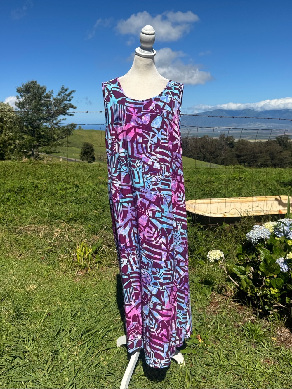 Blue Ginger Hawaii Tropical Resortwear sleeveless mumu Maxi Dress Purple blue xl